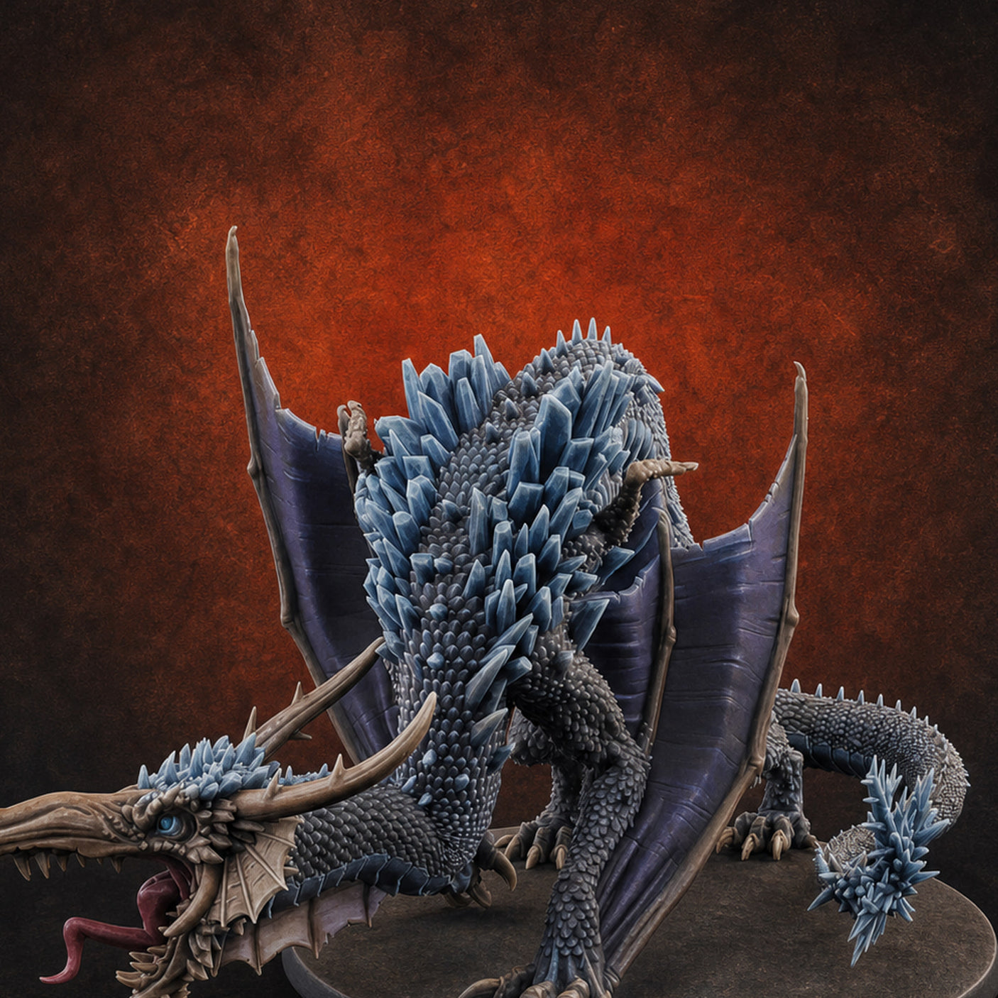 Crystal Spined Crouching Crystal Dragon Miniature for Dungeons and Dragons, Pathfinder or other TTRPGs
