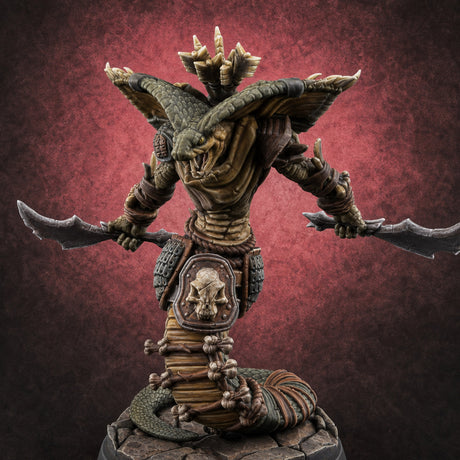 Spear Thrust Snarling Naga Warrior B — painted concept preview (miniature supplied unpainted)