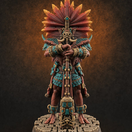 Aztec Inspired Feather Crowned  Hobgoblin Leader — painted concept preview (miniature supplied unpainted)