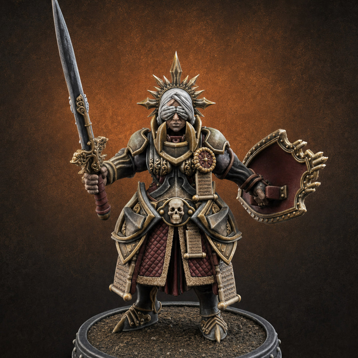The Unseeing Holy Paladin Order A — painted concept preview (miniature supplied unpainted)