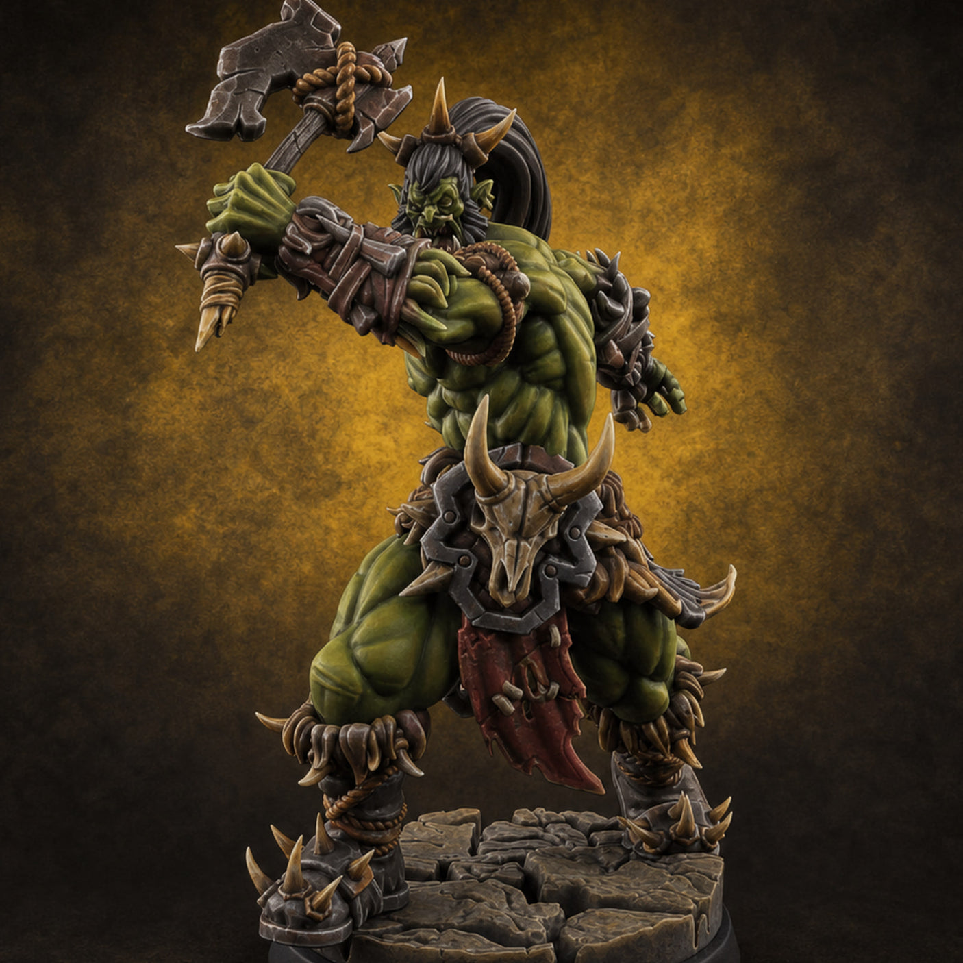 Stalwart Axe Orc Warriors B — painted concept preview (miniature supplied unpainted)