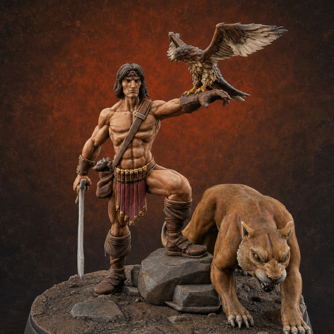 Falconry Commanding Human Warrior — painted concept preview (miniature supplied unpainted)