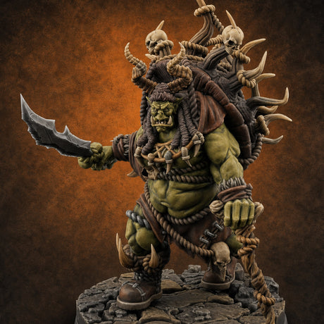 Horns Crowned Spellcasting Orc Shamen A Miniature for Dungeons and Dragons, Pathfinder or other TTRPGs