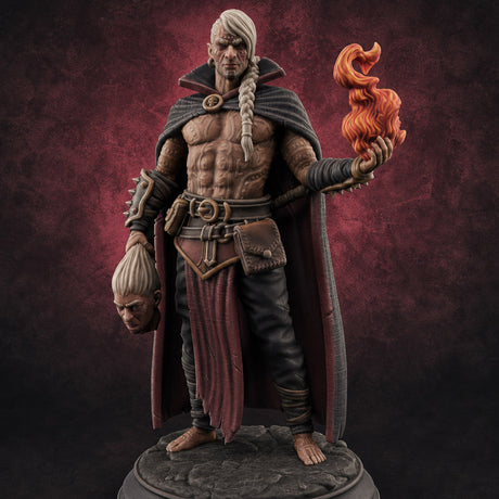 Severed Head Clutching Flame Conjuring Human Warlock — painted concept preview (miniature supplied unpainted)