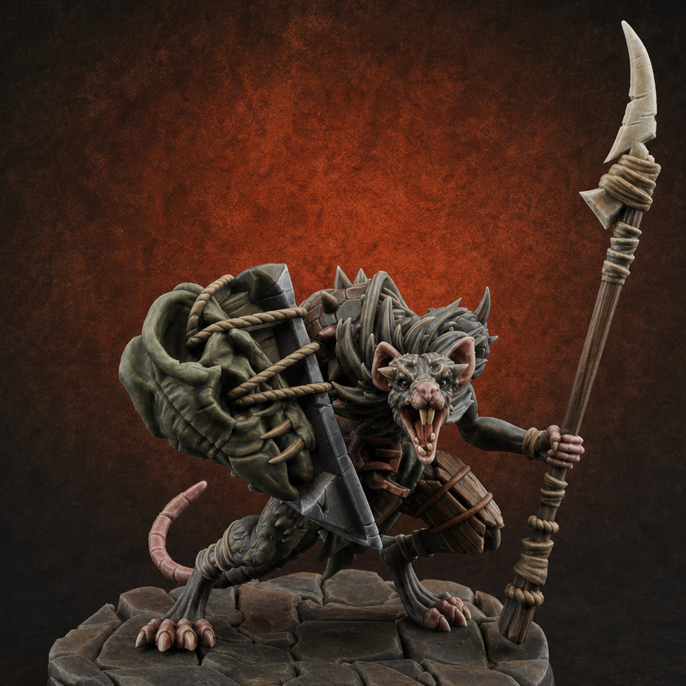 Staff Wielding Fangs Ratfolk A — painted concept preview (miniature supplied unpainted)