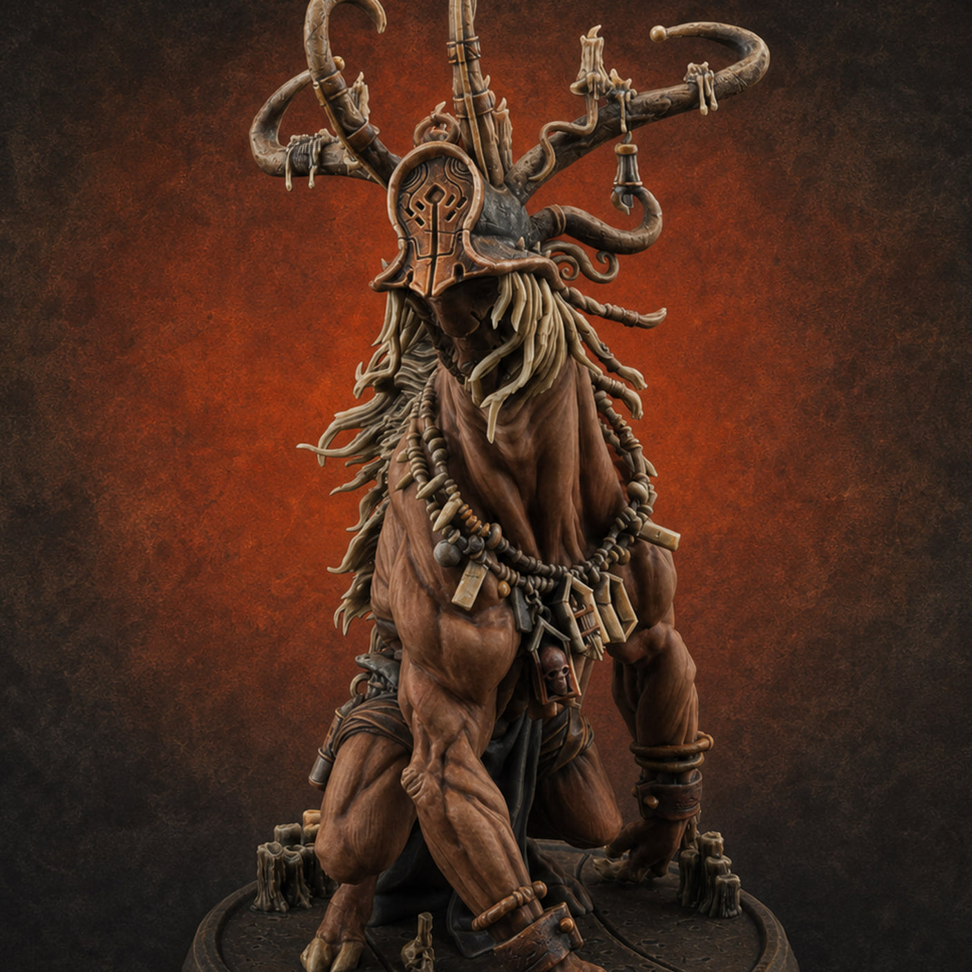 Helmeted Demon Shaman Miniature for Dungeons and Dragons, Pathfinder or other TTRPGs