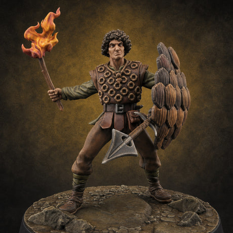 Torch Aloft Triumphant Human Spearman — painted concept preview (miniature supplied unpainted)