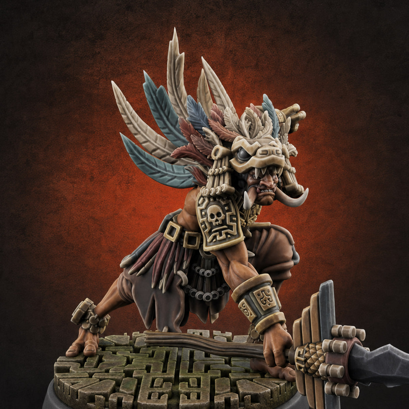 Aztec Inspired Spear Held High Hobgoblin Warrior B — painted concept preview (miniature supplied unpainted)