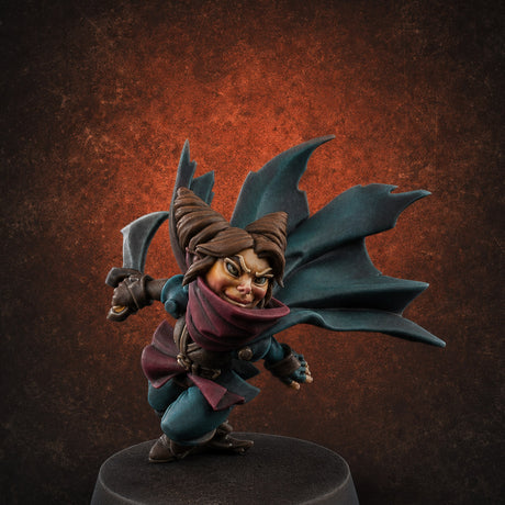 Cape Billowing Skyward Halfling Rogue — painted concept preview (miniature supplied unpainted)