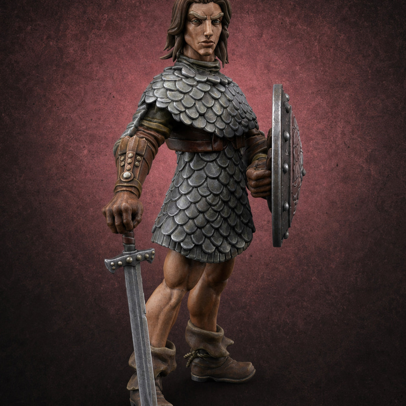 Shield And Blade Ready Human Warrior Miniature for Dungeons and Dragons, Pathfinder or other TTRPGs