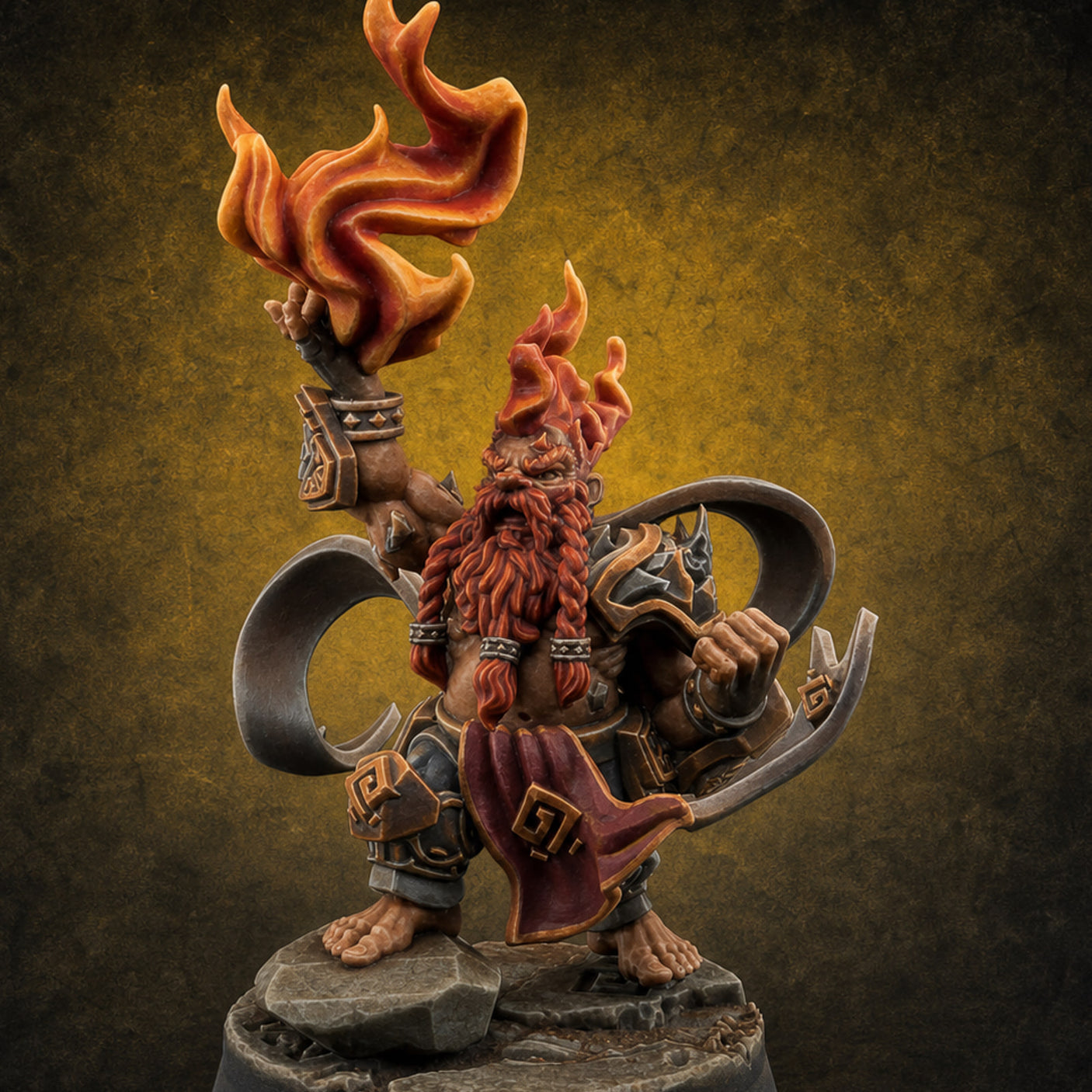 Flames Towering Skyward Dwarf Fire Casters A Miniature for Dungeons and Dragons, Pathfinder or other TTRPGs