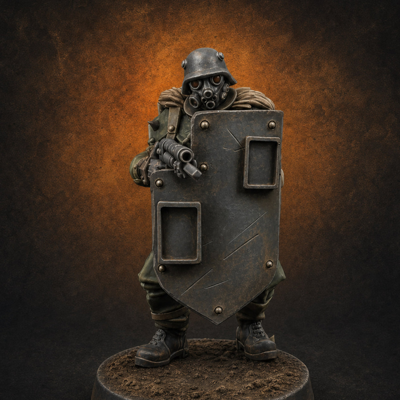 Rifle Bearing Shield Wielding Trooper B — painted concept preview (miniature supplied unpainted)