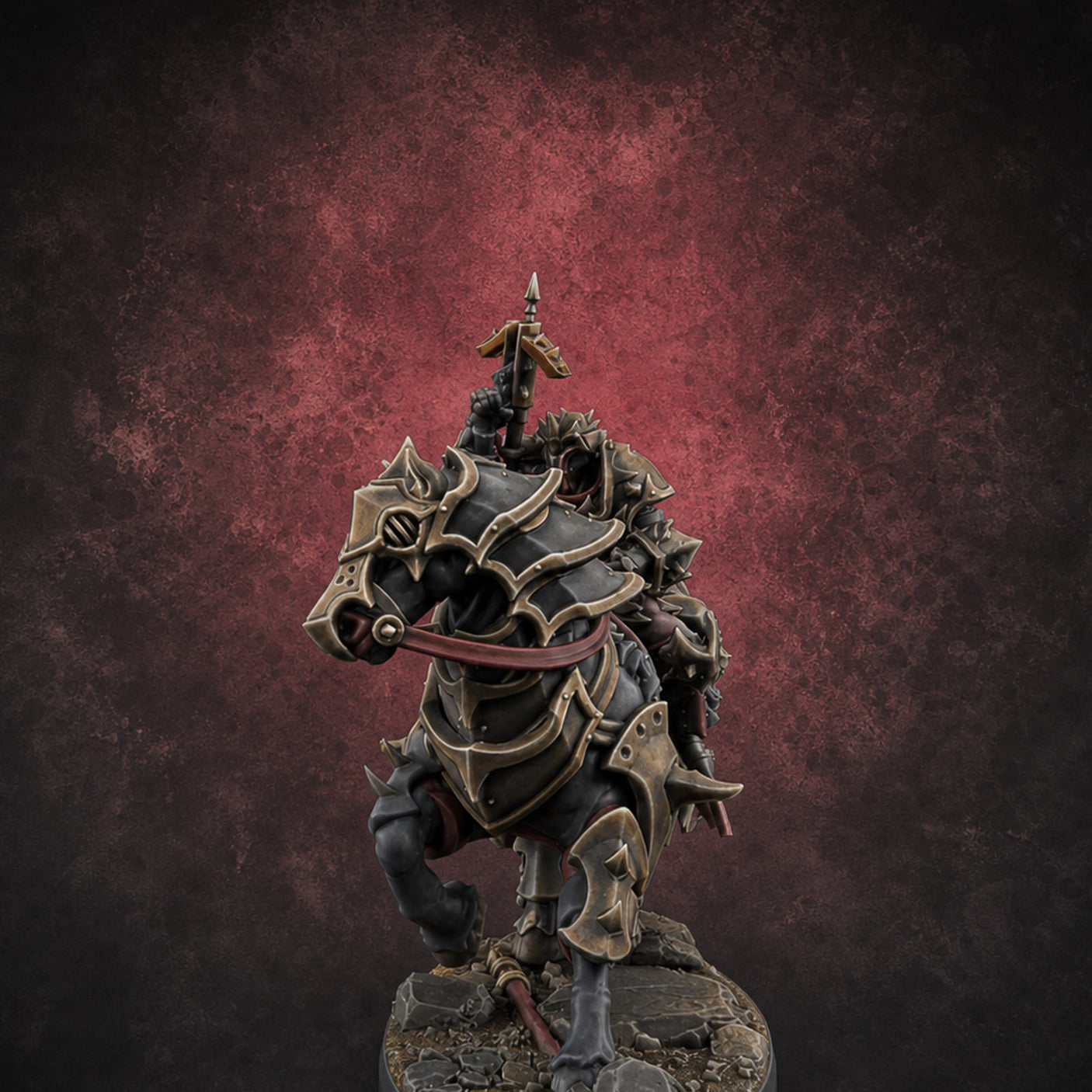 Ornate Saddle Towering Knight Rider A — painted concept preview (miniature supplied unpainted)