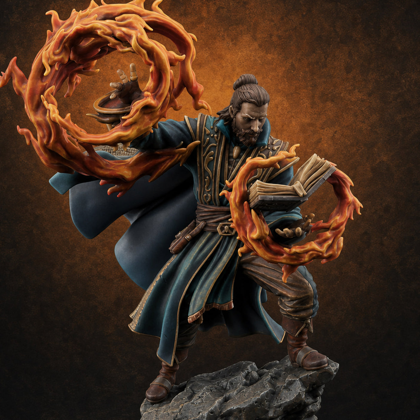 Swirling Flames Human Wizard Miniature for Dungeons and Dragons, Pathfinder or other TTRPGs