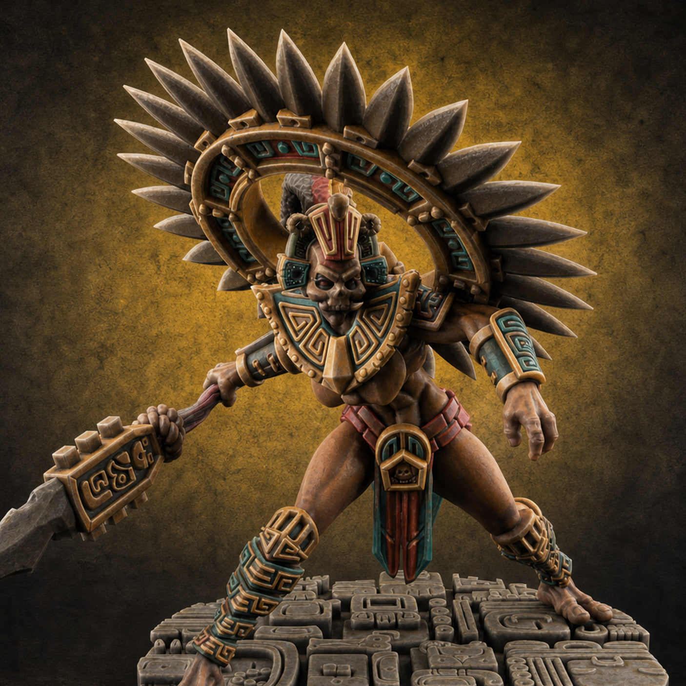 Aztec Inspired Spiked Crown Commanding Hobgoblin Warlord A — painted concept preview (miniature supplied unpainted)