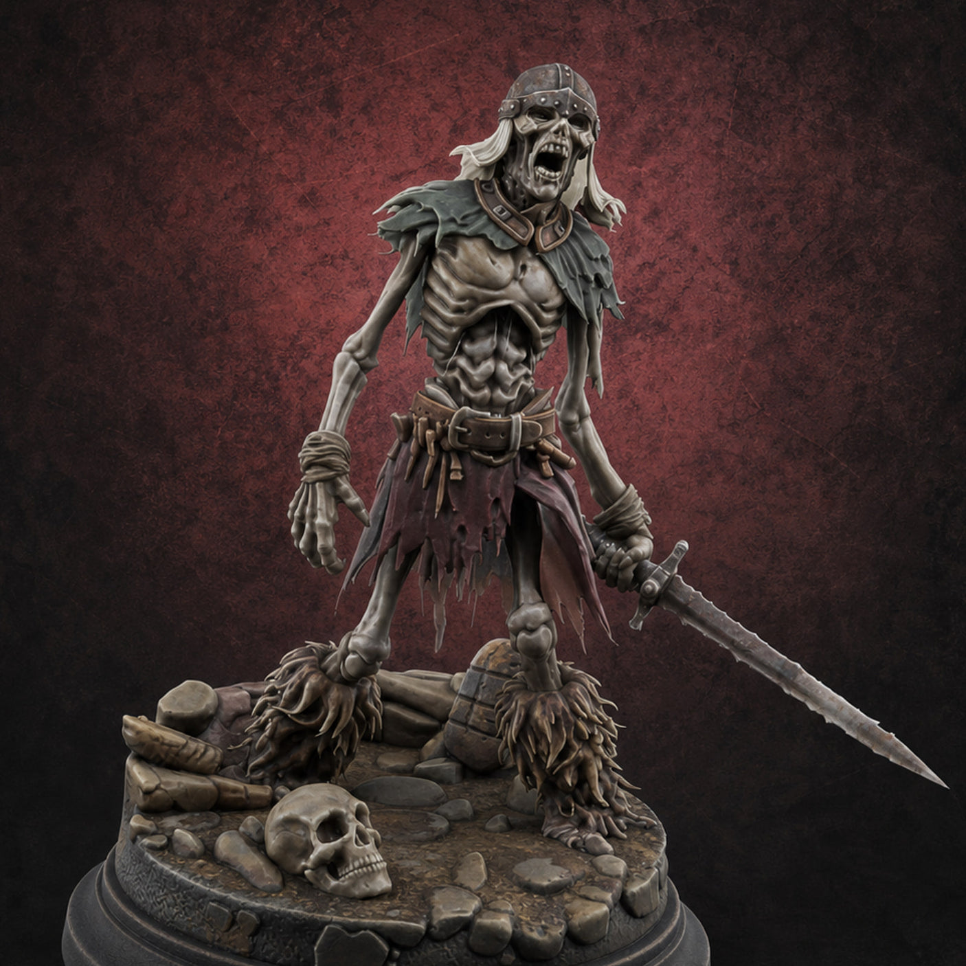 Mouth Agape Wailing Draugr Warrior — painted concept preview (miniature supplied unpainted)