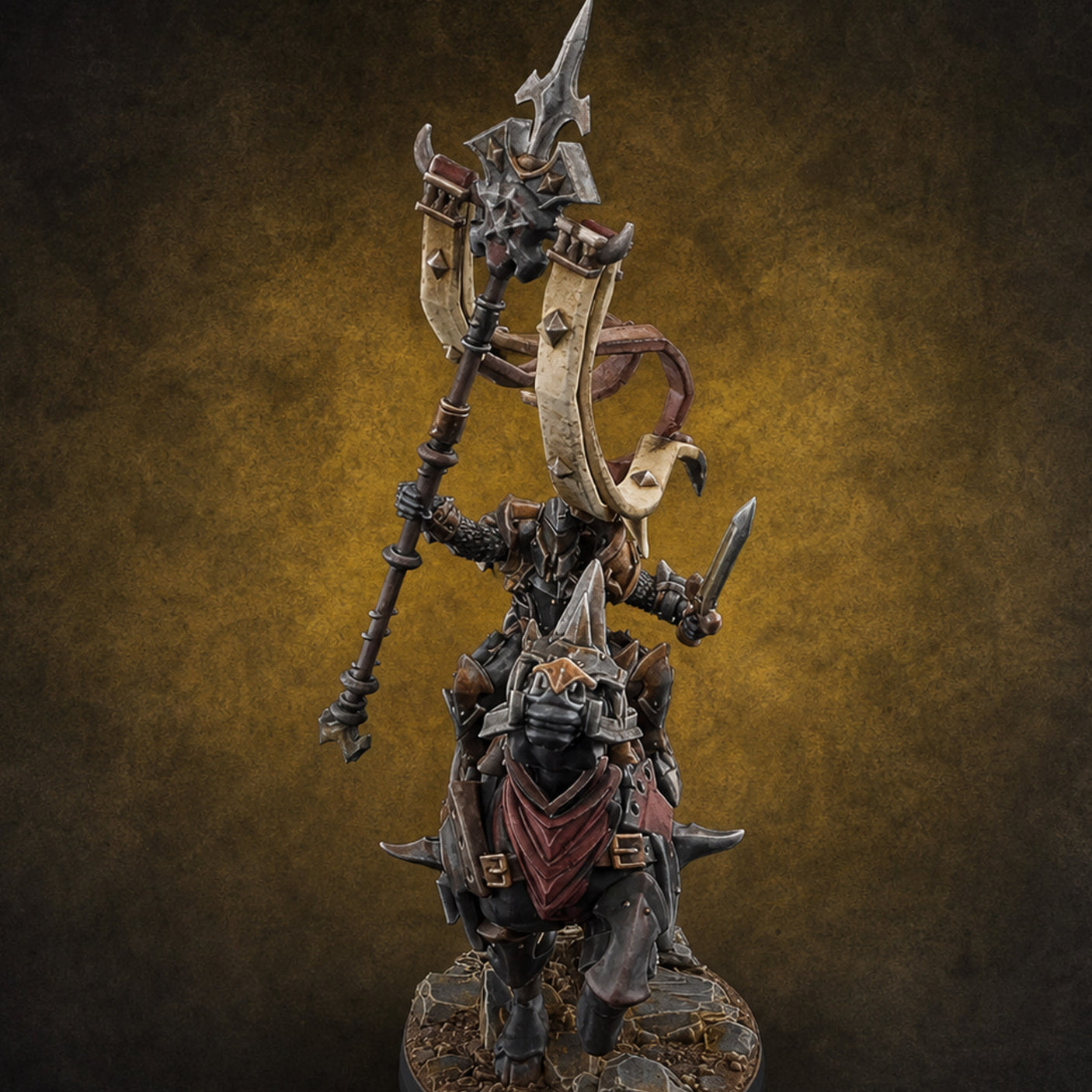 Fist Raised Triumphant War Stallion Warlord D — painted concept preview (miniature supplied unpainted)