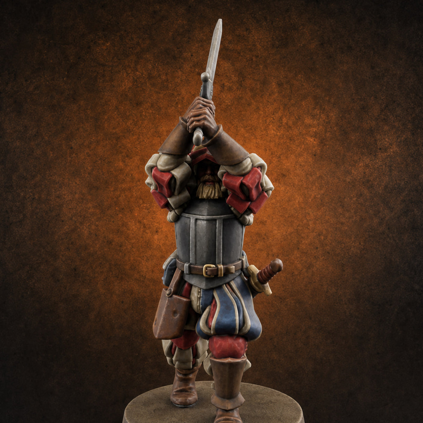 Sword Held High Human Landsknecht — painted concept preview (miniature supplied unpainted)