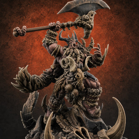 Tusks Bared Axe Raised Orc Warchief Miniature for Dungeons and Dragons, Pathfinder or other TTRPGs