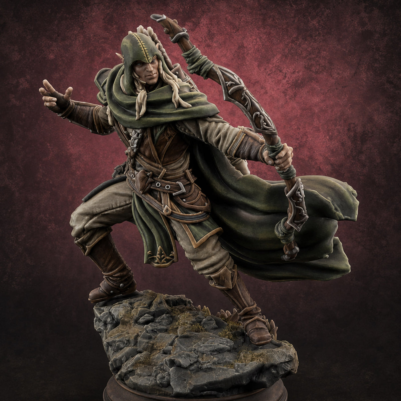 Lunging Forward Elf Ranger Miniature for Dungeons and Dragons, Pathfinder or other TTRPGs