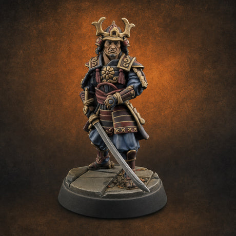 Stern Horned Samurai — painted concept preview (miniature supplied unpainted)
