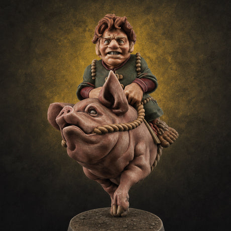 Pig Galloping Granny Halfling Rider Miniature for Dungeons and Dragons, Pathfinder or other TTRPGs