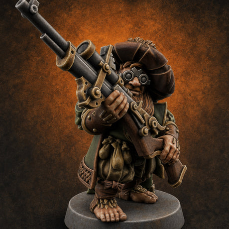 Long Barrel Aiming Halfling Sharpshooter Miniature for Dungeons and Dragons, Pathfinder or other TTRPGs