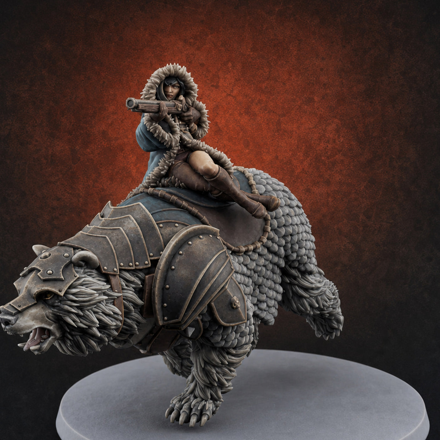 Taking Aim Rifle Bear Rider Miniature for Dungeons and Dragons, Pathfinder or other TTRPGs