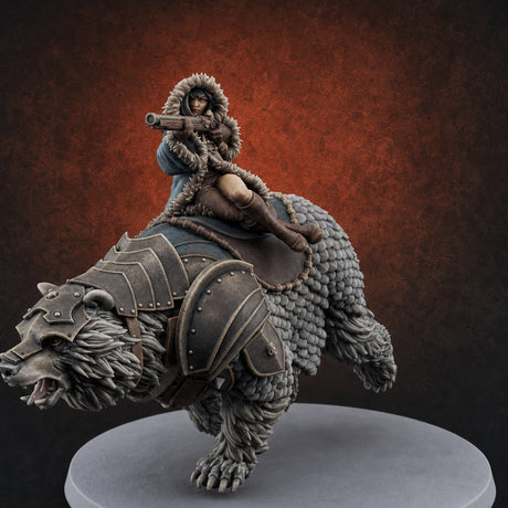 Taking Aim Rifle Bear Rider Miniature for Dungeons and Dragons, Pathfinder or other TTRPGs