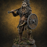 Axe Swinging Shield Bearing Cat Masked Warrior — painted concept preview (miniature supplied unpainted)