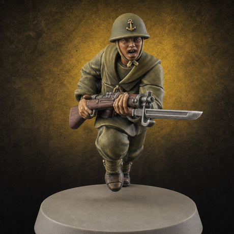 Bayonet Charging World War 2 Japanese Riflemen C Miniature for Dungeons and Dragons, Pathfinder or other TTRPGs