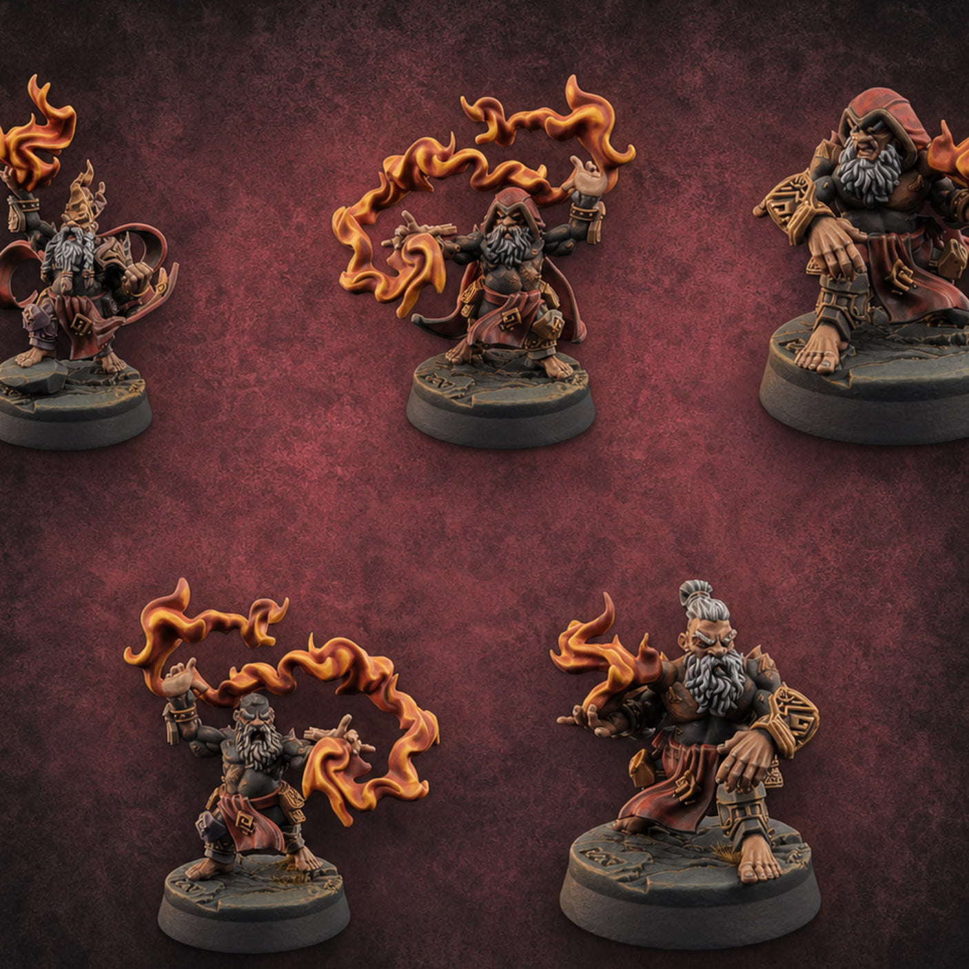 Flames Towering Skyward Dwarf Fire Casters Miniature for Dungeons and Dragons, Pathfinder or other TTRPGs