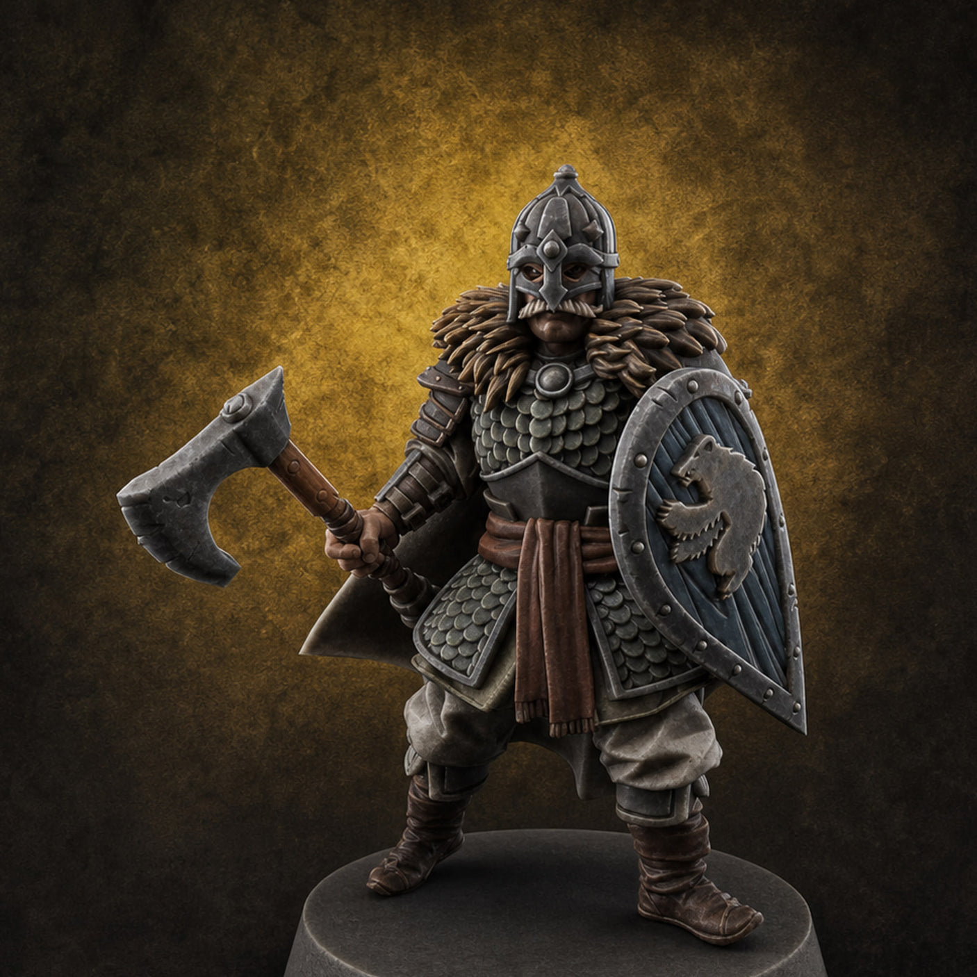 Scale-Clad Axe-Wielding Northern Warrior A Miniature for Dungeons and Dragons, Pathfinder or other TTRPGs
