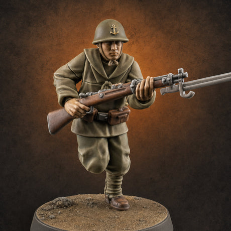 Bayonet Charging World War 2 Japanese Riflemen B Miniature for Dungeons and Dragons, Pathfinder or other TTRPGs