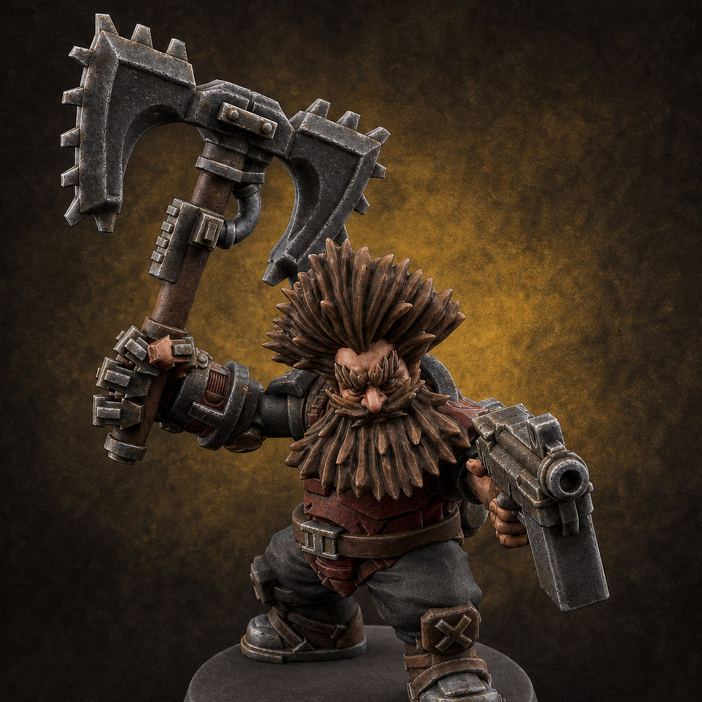 Double Axe Wielding Space Dwarf Warlord — painted concept preview (miniature supplied unpainted)