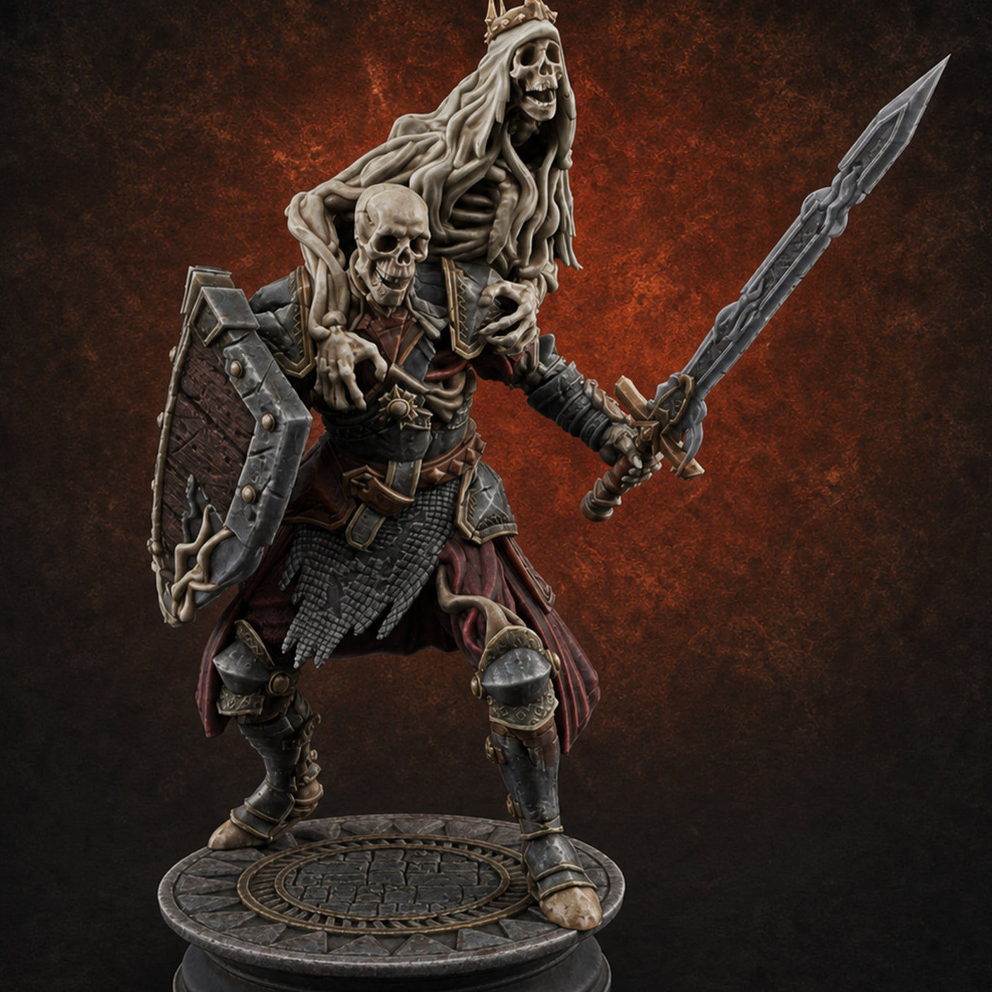 Crown Wearing Sword Thrusting Skeleton King — painted concept preview (miniature supplied unpainted)