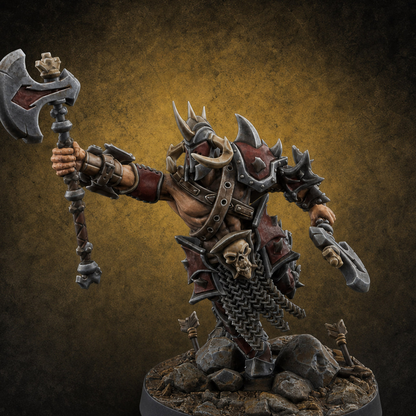 Axe Held High Ornate Human Warlords E — painted concept preview (miniature supplied unpainted)