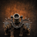Twin Spiked Mortar-Hauling Armoured Bear Cannon Miniature for Dungeons and Dragons, Pathfinder or other TTRPGs
