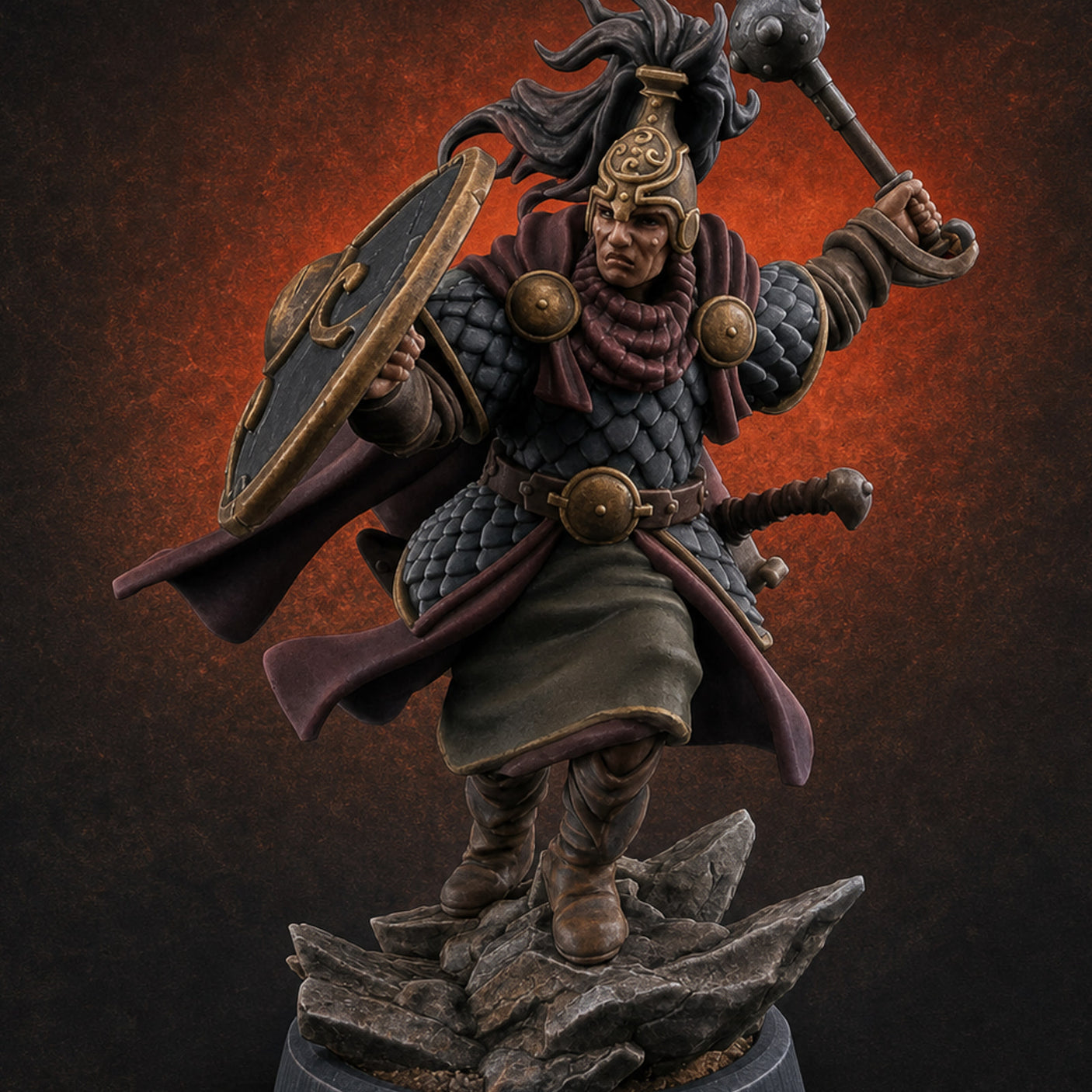 Mace Smashing Shield Bracing Reef Knight — painted concept preview (miniature supplied unpainted)