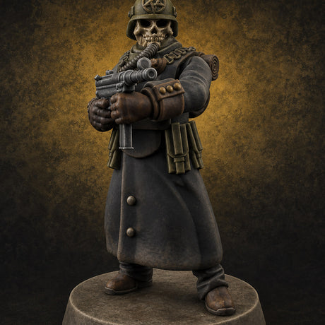Gas-Masked Trenchcoated Skeleton Trooper D Miniature for Dungeons and Dragons, Pathfinder or other TTRPGs