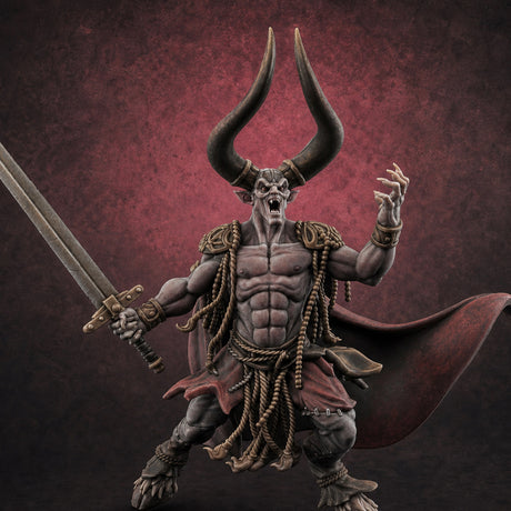 Horns Raised Roaring Demon Warlord Miniature for Dungeons and Dragons, Pathfinder or other TTRPGs
