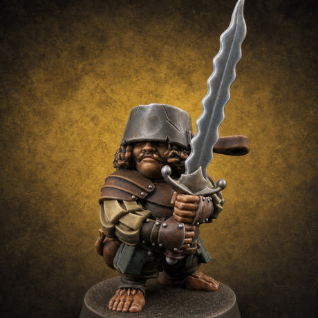 Swinging Low Halfling Greatsword Unit D Miniature for Dungeons and Dragons, Pathfinder or other TTRPGs
