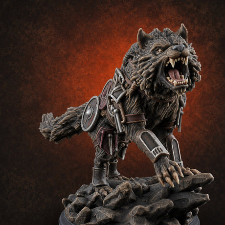 Jaws Snapping Lunging Armoured Dire Wolf Miniature for Dungeons and Dragons, Pathfinder or other TTRPGs