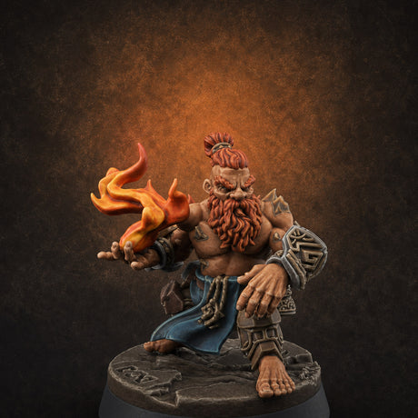 Flames Towering Skyward Dwarf Fire Casters E Miniature for Dungeons and Dragons, Pathfinder or other TTRPGs