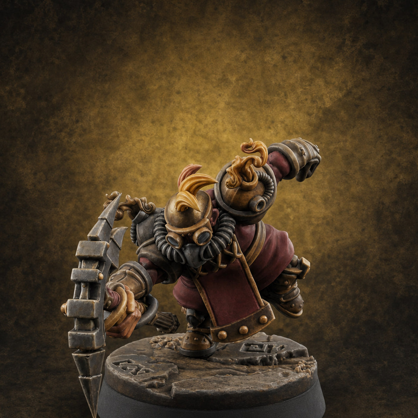 Smoke Venting Dwarf Gadgeteer C — painted concept preview (miniature supplied unpainted)