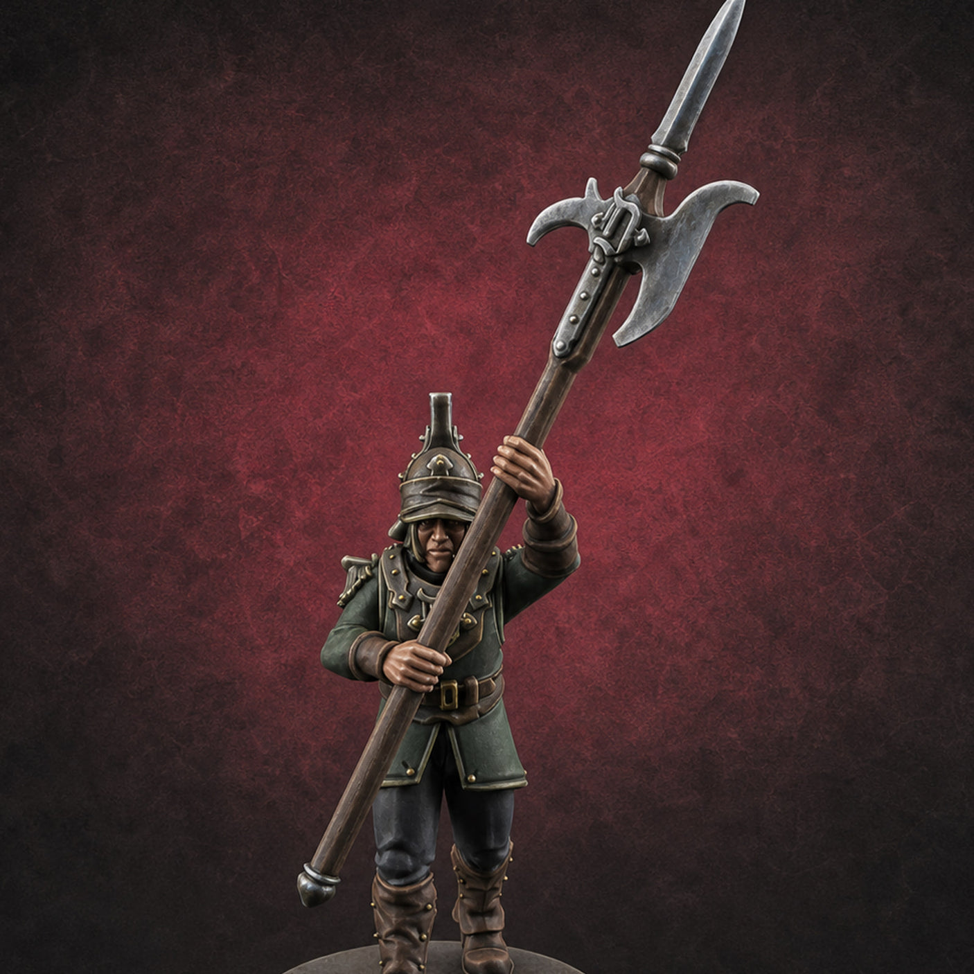Plume Standing Proud Human Guards C — painted concept preview (miniature supplied unpainted)