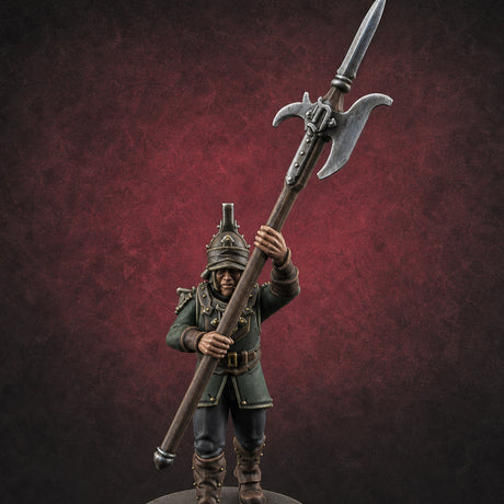 Plume Standing Proud Human Guards C — painted concept preview (miniature supplied unpainted)