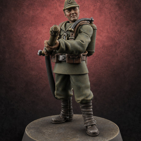 Shouldering The Flamethrower World War 2 Japanese Soldiers A Miniature for Dungeons and Dragons, Pathfinder or other TTRPGs