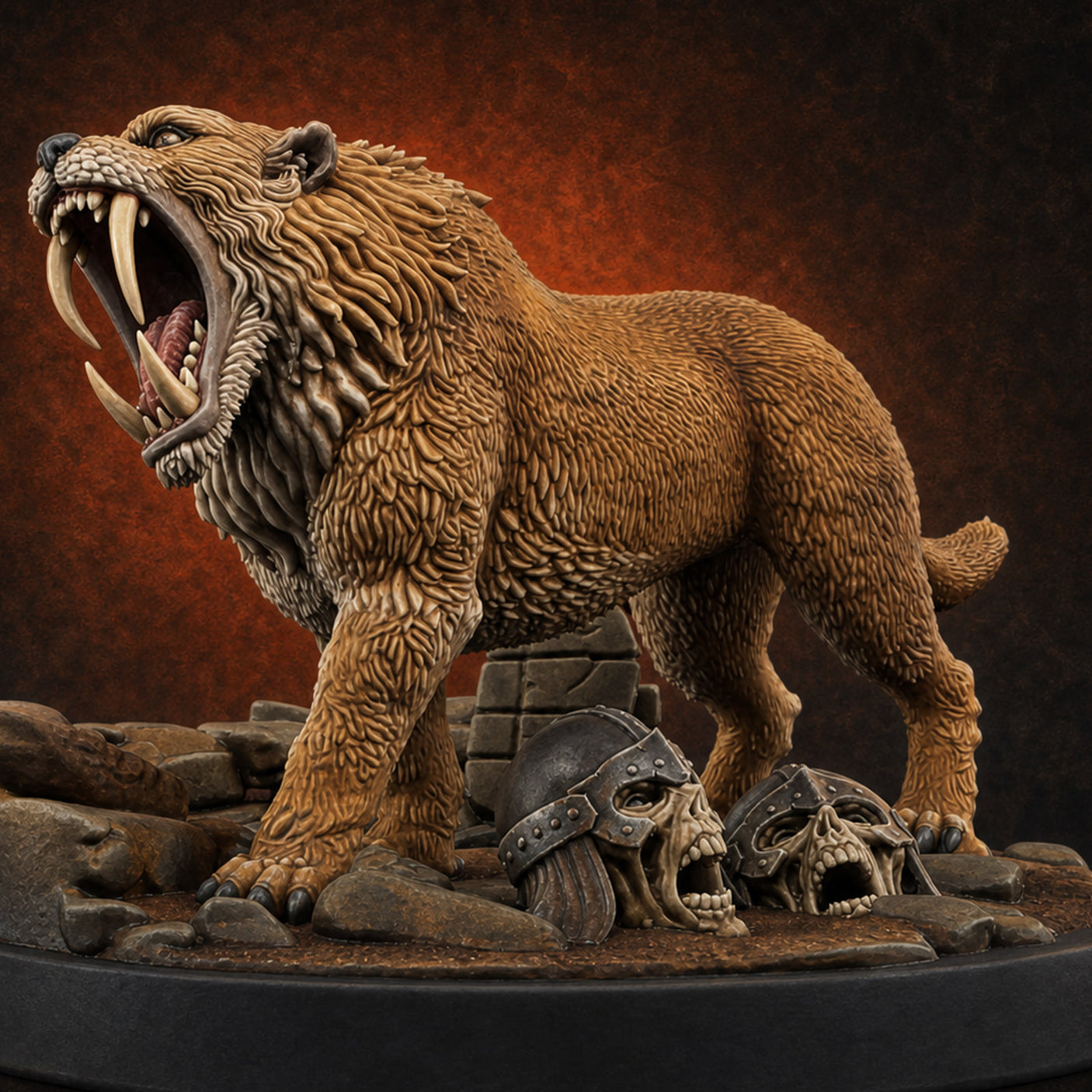 Fangs Bared Triumphant Smilodon Beast — painted concept preview (miniature supplied unpainted)