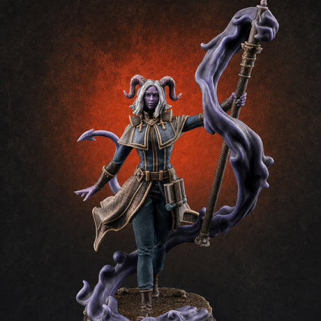 Staff Summoning Tiefling Sorcerer Miniature for Dungeons and Dragons, Pathfinder or other TTRPGs